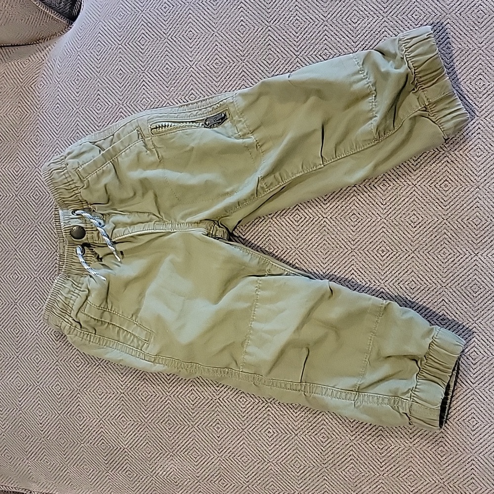 Baby GAP Olive Green Lined Cargo Pants Elastic/Drawstring Waist Sz 2 Toddler